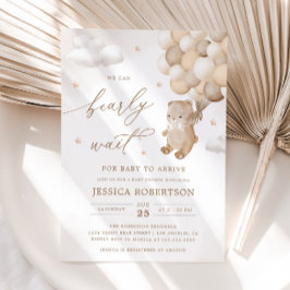 ニュートラルバルーン付きテディベアベビーシャワー 招待状