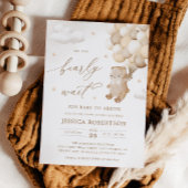 ニュートラルバルーン付きテディベアベビーシャワー 招待状