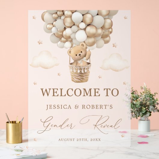 ニュートラルバルーン付きテディベア性別の表示 アクリルサイン (ウェディング)