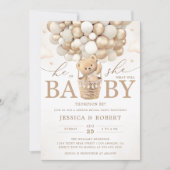 ニュートラルバルーン付きテディベア性別の表示 招待状 (正面)