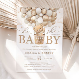 ニュートラルバルーン付きテディベア性別の表示 招待状