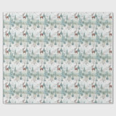 ニュートラルパステルセージ緑の冬の森トナカイ ラッピングペーパー (フラット)