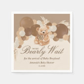 ニュートラルパンパスグラステディベア赤ちゃんシャワー スタンダードカクテルナプキン (正面)