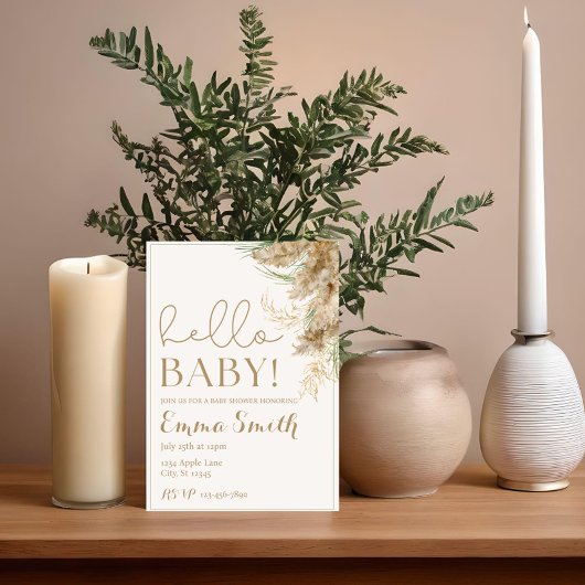 ニュートラルパンパスグラスベビーシャワー招待状 | 保保 招待状