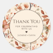 ニュートラルパーソナライズされたベージュワイルドフラワーありがとう ラウンドシール (正面)