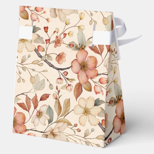 ニュートラルパーソナライズされたベージュワイルドフラワーベビーシャワー フェイバーボックス (裏面)