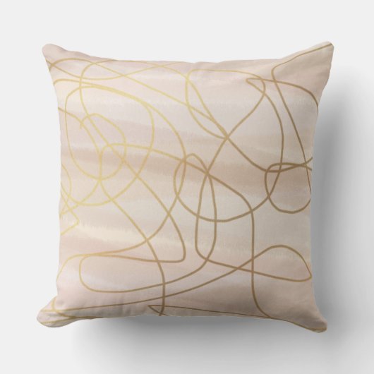 ニュートラルピンクウォーターカラー金ゴールド落書き装飾用クッション クッション (正面)