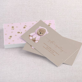 ニュートラルピンクテディベア赤ちゃんシャワー贈り物登録 名刺