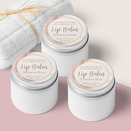 ニュートラルピンクブラシストロークフェミニン金ゴールドリップバーム ラウンドシール