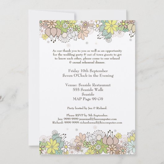 ニュートラルフラワーズリハーサルディナーDIYカスタム招待状 招待状 (裏面)