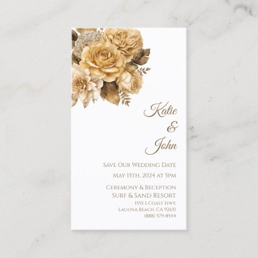 ニュートラルフラワーブーケ救ホワイト – 私たちの日付 名刺 (正面)