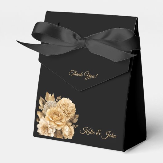 ニュートラルフラワーブーケ結婚の感謝 –  フェイバーボックス (正面サイド)