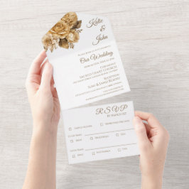 ニュートラルフラワーブーケ結婚ホワイト オールインワン招待状