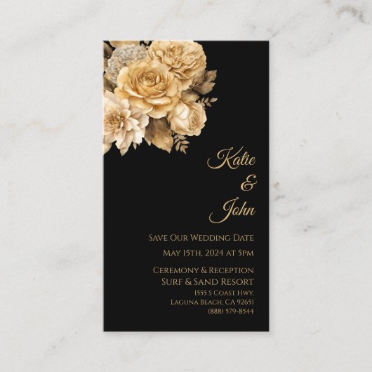 ニュートラルフラワー結婚ブーケの日付 –  名刺 (正面)