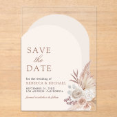 ニュートラルフローラパンパスアーチウェディング日付を保存 アクリル招待状 (正面)