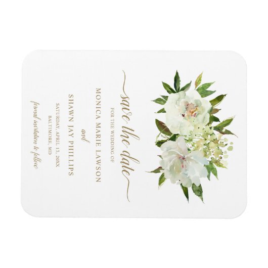 ニュートラルフローラホワイトアイボリー金ゴールド保存日付 マグネット (横)