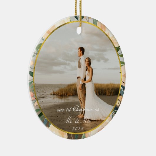 ニュートラルフローラ金ゴールドフレーム初めてのクリスマス写真 セラミックオーナメント (右)