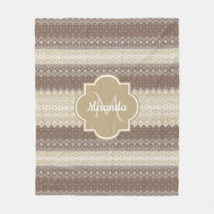 ニュートラルブラウンとタンニットの名前のパターン フリースブランケット