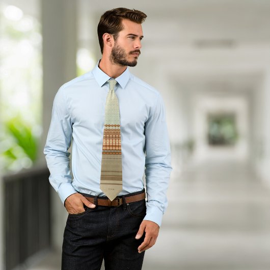 ニュートラルブラウンセージ抽象芸術モノグラム ネクタイ