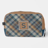 ニュートラルブラウンベージュティール(緑がかった色)ブループレイドタータンチェックパターン ドップキット (正面)