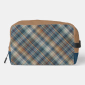 ニュートラルブラウンベージュティール(緑がかった色)ブループレイドタータンチェックパターン ドップキット (裏面)