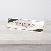 ニュートラルブラックモダンブラシストローク デスクネームプレート (正面)