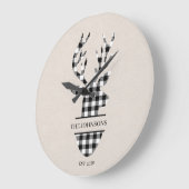 ニュートラルブラック&ホワイトプレイドディアファミリー名 ラージ壁時計 (傾斜)