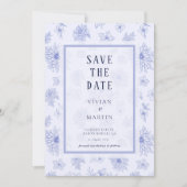 ニュートラルブルーシャドウの花のパターン日付を保存 招待状 (正面)