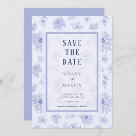 ニュートラルブルーシャドウの花のパターン日付を保存 招待状