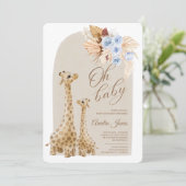 ニュートラルブルーパンパスグラスギラフェベビーシャワー 招待状 (スタンド正面)