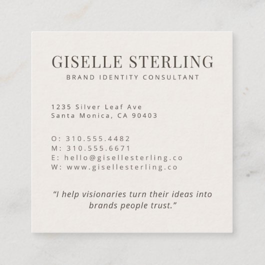 ニュートラルプロフェッショナルモダン名事業写真 スクエア名刺 (裏面)