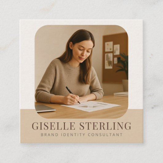 ニュートラルプロフェッショナルモダン名事業写真 スクエア名刺 (正面)