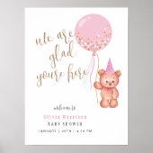 ニュートラルベアーピンクバルーンウェルカムサインベビーシャワー ポスター (正面)