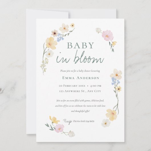 ニュートラルベビーイン開花ベビーシャワー招待状 招待状 (正面)