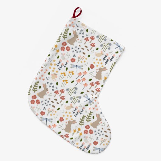 ニュートラルベビーウッドランド初めてのクリスマス ラージクリスマスストッキング (正面 (吊り時))