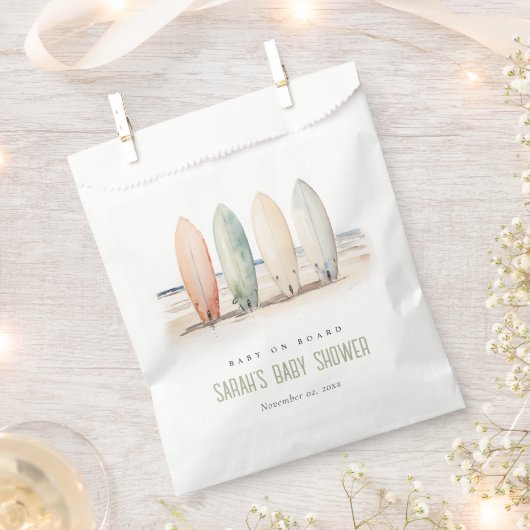 ニュートラルベビーオンボードサーフボードベビーシャワー フェイバーバッグ (クリップ留めされた状態)