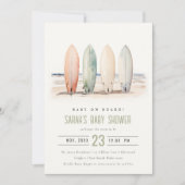 ニュートラルベビーオンボードサーフボードベビーシャワー 招待状 (正面)