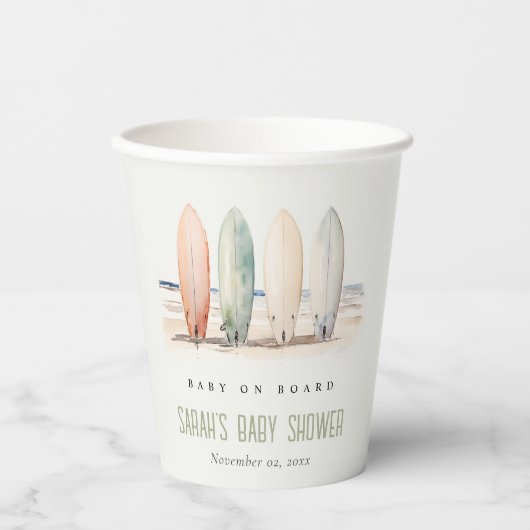 ニュートラルベビーオンボードサーフボードベビーシャワー 紙コップ (正面)