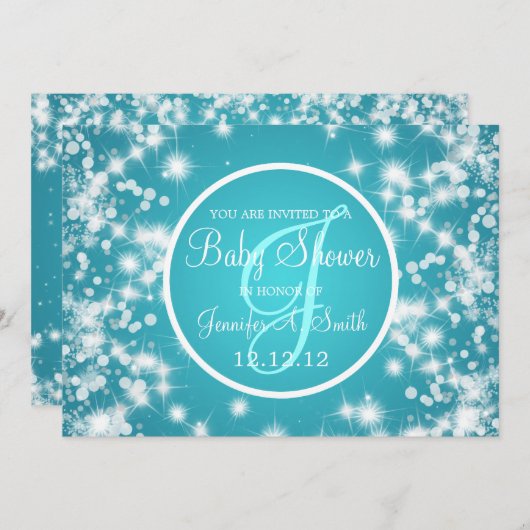 ニュートラルベビーシャエレガントワー冬のスパークルブルー 招待状 (正面/裏面)