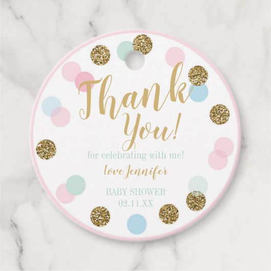 ニュートラルベビーシャワーありがとうメッセージカードボーイガール フェイバータグ (正面)