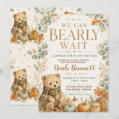 ニュートラルベビーシャワーおめでとうございます We Can Bearly Wait 招待状 (正面/裏面)