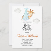 ニュートラルベビーシャワーキリンミニマルかわいい 招待状 (正面)