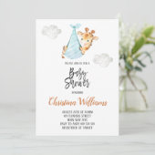 ニュートラルベビーシャワーキリンミニマルかわいい 招待状 (スタンド正面)