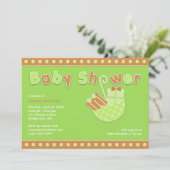 ニュートラルベビーシャワーグリーンフラット招待状 招待状 (スタンド正面)