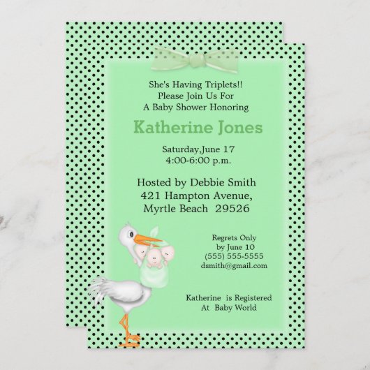 ニュートラルベビーシャワー招待状(Stork) 招待状 (正面/裏面)