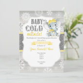 ニュートラルベビーシャワー用エレファントウィンター招待状 招待状 (スタンド正面)