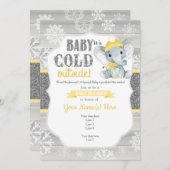 ニュートラルベビーシャワー用エレファントウィンター招待状 招待状 (正面/裏面)