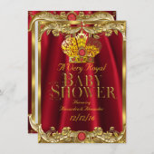 ニュートラルベビーシャワ王室のーレッドジェム金ゴールドクラウン2 招待状 (正面/裏面)