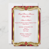 ニュートラルベビーシャワ王室のーレッドジェム金ゴールドクラウン 招待状 (裏面)