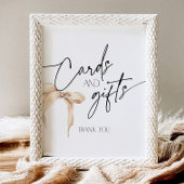 ニュートラルベージュの弓カードとギフト 台座サイン